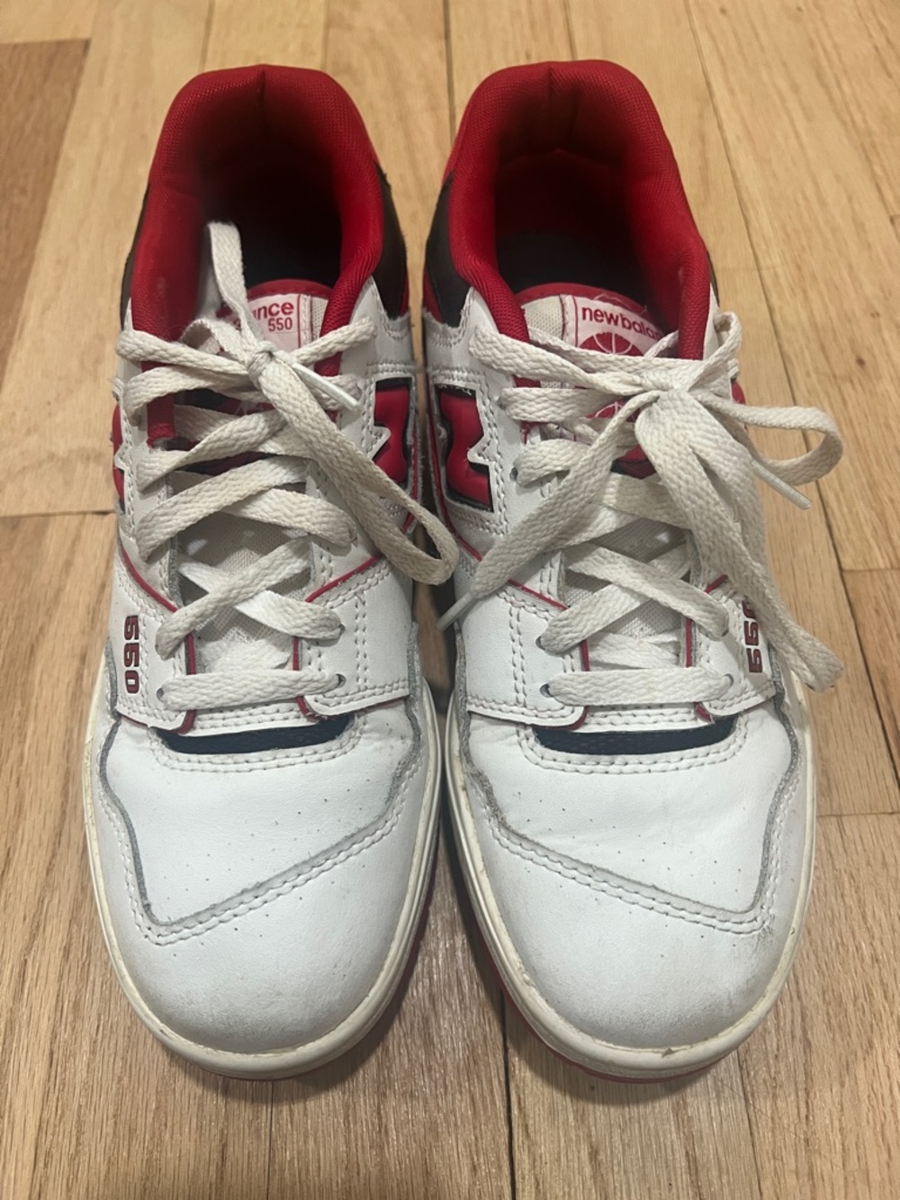 New Balance White Red Low-Top 550 Sneakers
